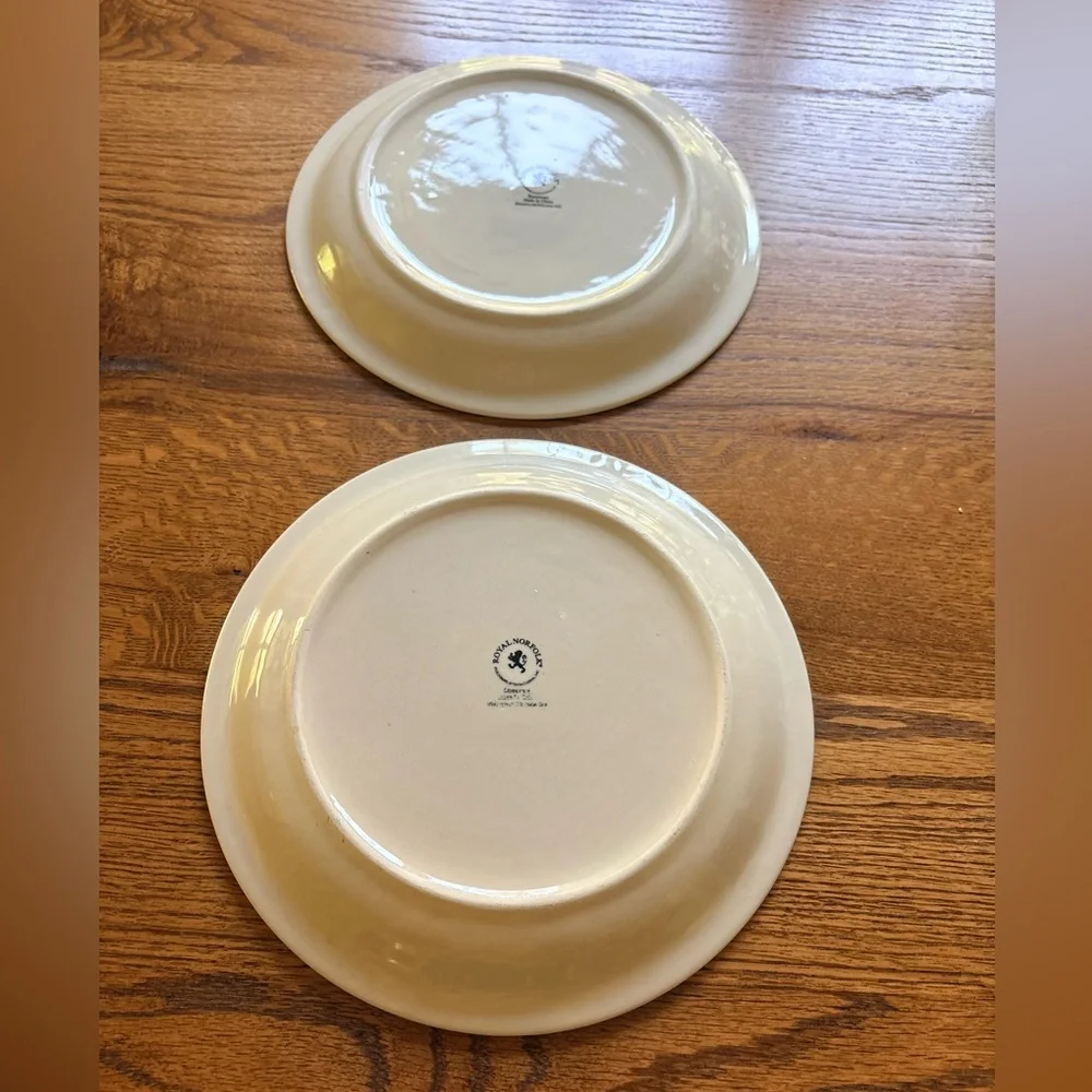 Royal Norfolk Fruit-Pattern Dinner Plates- set of 2-  Stoneware in Cream and Red